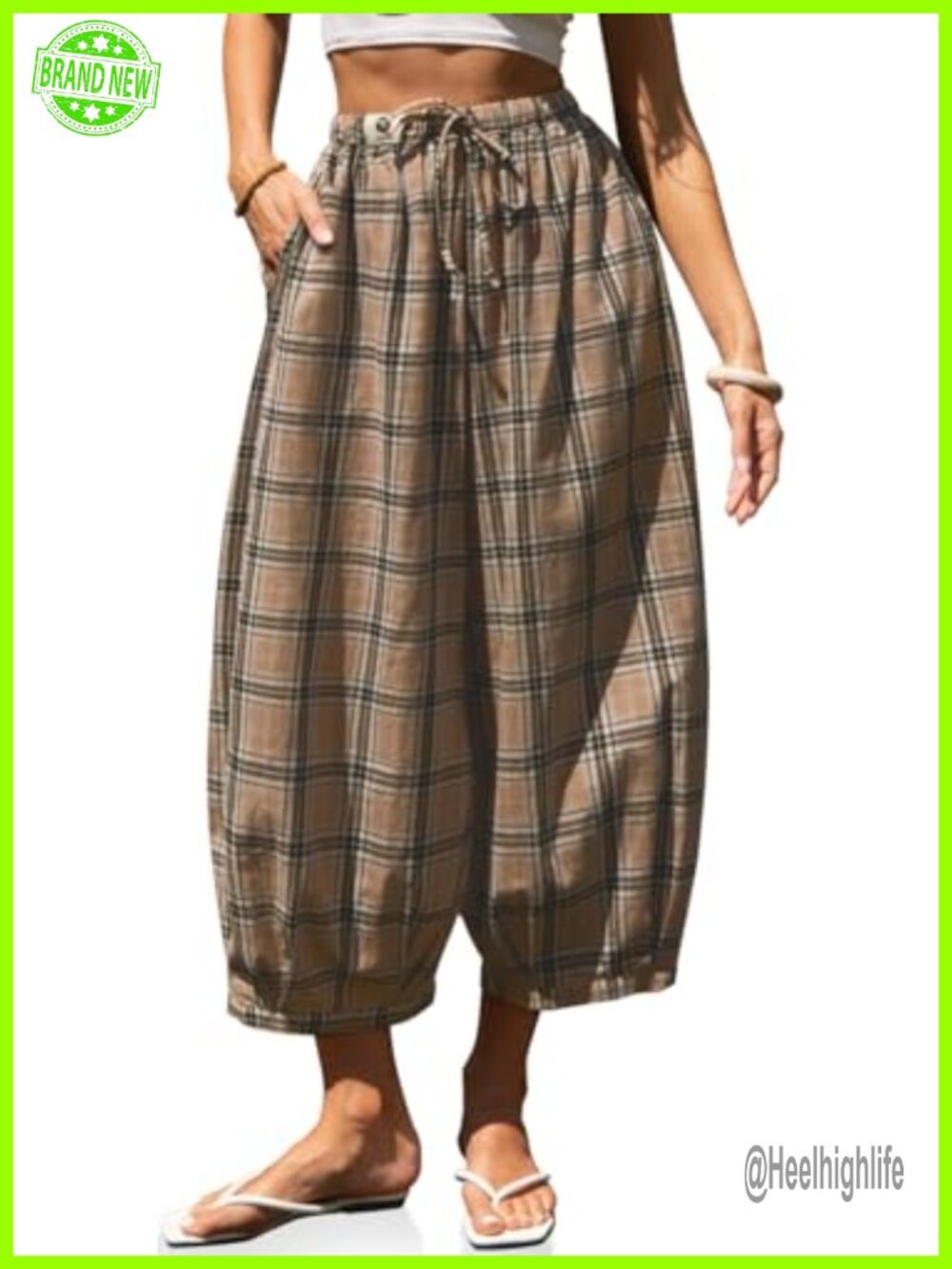 Cotton Linen Wide Leg Harem Pants with Pockets